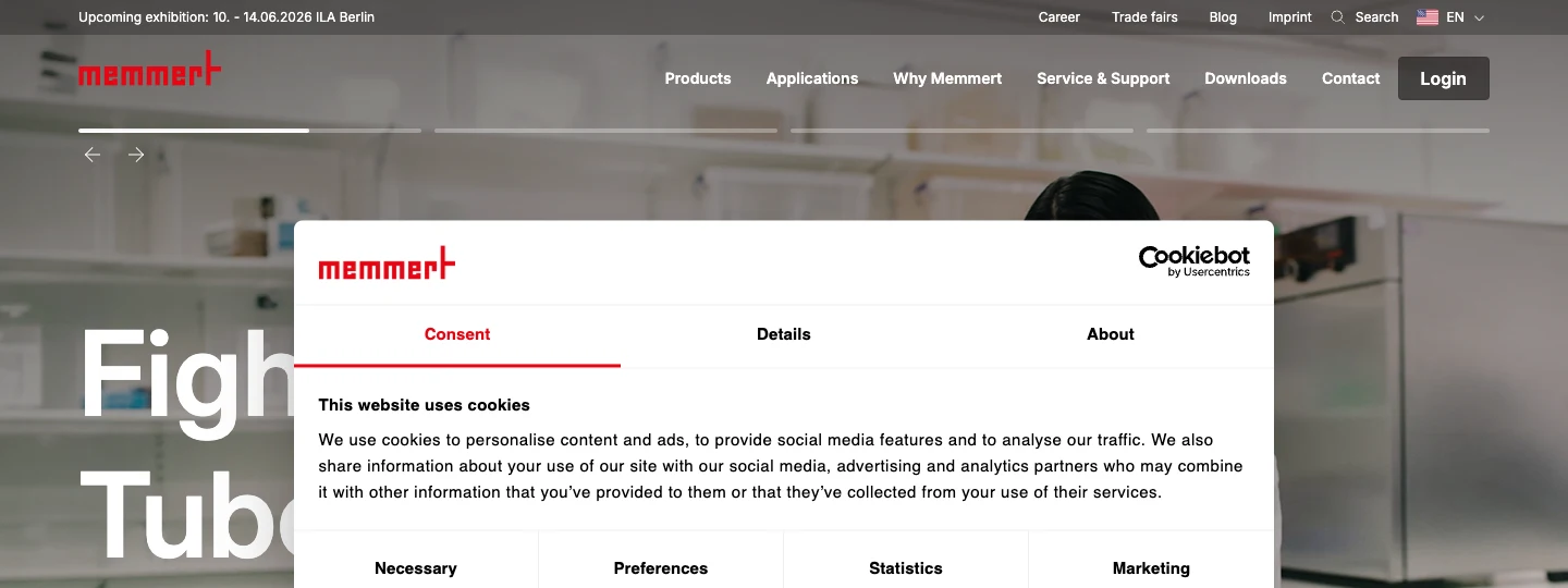 Memmert Website für Laborgeräte